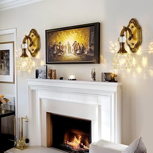 Image of Vintage Gold Wall Sconce 1-Light Glass Globe Vanity Light Antique Wall Light Fixtures Indoor for Bathroom Hallway Farmhouse Bedroom Living Room(Brushed Brass)