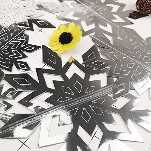 Glittery Snowflakes, 24 Packs 3D Large Silver Christmas Winter Snowflake Hanging Garland Decorative Paper Snowflake Ornaments for Holiday Party Home - Thumbnail 2