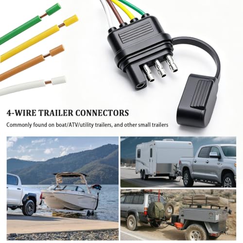 Image of 4-Way Flat Trailer End Connector 25 Inch,4 Pin Trailer Wiring Harness,4 Pin Truck Connector with Dust Cover O-101