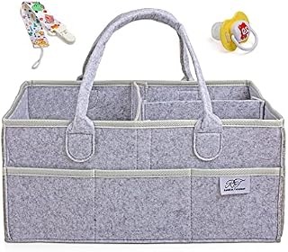 Baby Nappy Caddy Organiser Bag With Free Pacifier and Pacifier Clip, Storage for Baby Essentials of Newborn Babies, Gift for New Mums, Mother to Be, Baby Shower Gifts, (Large Grey)