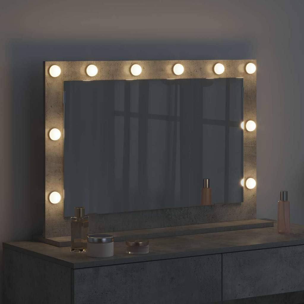 Specchio da bagno ad angolo retto, cemento grigio, 80 x 55 x 18 cm, con striscia LED, specchio da trucco da appendere, specchio touch per bagno e soggiorno, specchio da parrucchiere durevole