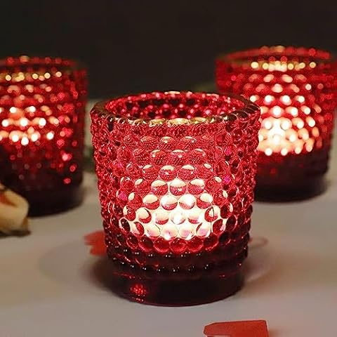 Vohocandle Red Tealight Holders with Gold Rim Cover