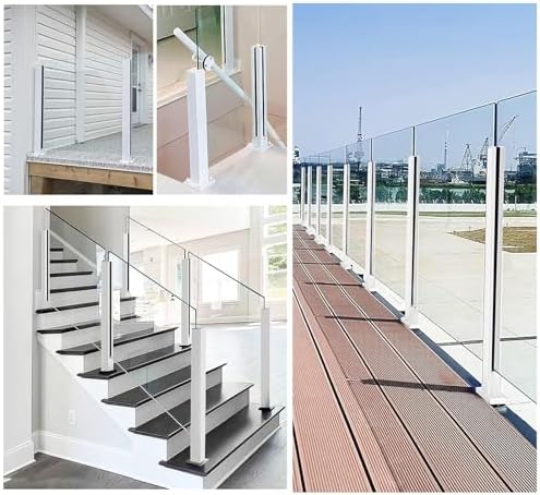White Glass Railing Post Kit, 304 Stainless Steel Balustrade for Balcony, Patio & Porch, Floor Mount Column, White Mid Post, Height 110cm/43.3" - Durable & Stylish Guardrail