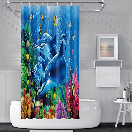 SDOTPMT 122x183cm Ocean Undersea Whale Shower Curtain Colorful Tropical Fishes Underwater World Bath Curtain Blue Ocean Bathtub Curtain for Bathroom Decor Waterproof with Hooks - Image 2