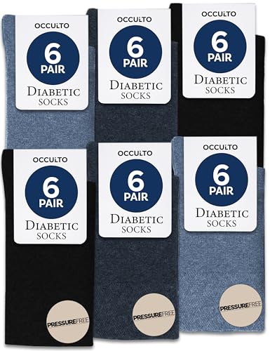 Occulto Diabetic Socks for Men pack of 6 (Model: Oliver) Blue Mix 9-11