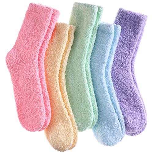 Image of CHOWISH Womens Fuzzy Slipper Socks Super Soft Microfiber Fluffy Cozy Winter Warm Fuzzy Crew Socks