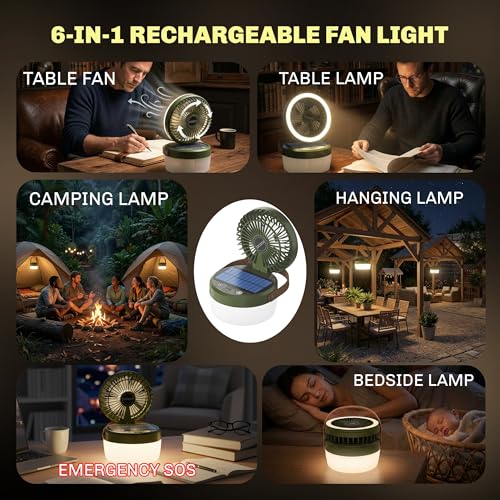 Image of Homehop Solar Light Outdoor Home Garden LED 100W Rechargeable Hanging Fan | Solar Emergency Light Waterproof Wireless with USB 4 Modes Camping Lamp Portable for Trekking, Hiking & Indoor(4000 mAh, ABS)