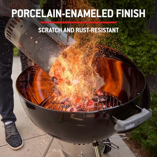 Weber Original Kettle Barbecue A Carbone/Griglia 47 Cm, Coperchio E Braciere Smaltati In Porcellana, Sistema One-Touch, Termometro, Treppiede Con Ruote, Nero - 10