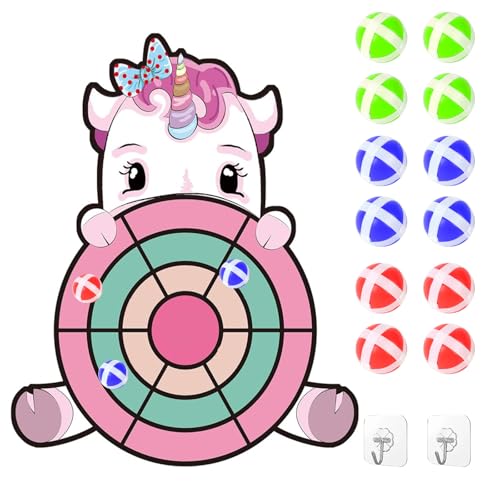 Jasjfasd Jeux de Flechette Enfant, Licorne Cadeaux pour Enfants 3-12, Jeu de Fléchettes 71cm avec 12 Balles Collantes, 2 Crochets, Jeux de Fête Suspendre...