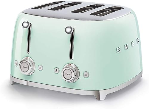 Miniatura 1 de Smeg Tostadora estética retro de 4 rebanadas estilo 50, 6 ranuras extra anchas color verde pastel TSF03PGUS