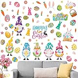 Glenmal 122 Pieces Easter Wall Clings Easter Gnome Wall Stickers Easter Window Decoration Egg Bunny Carrot Wall Decals for Bedroom Living Room Bathroom Window Decor