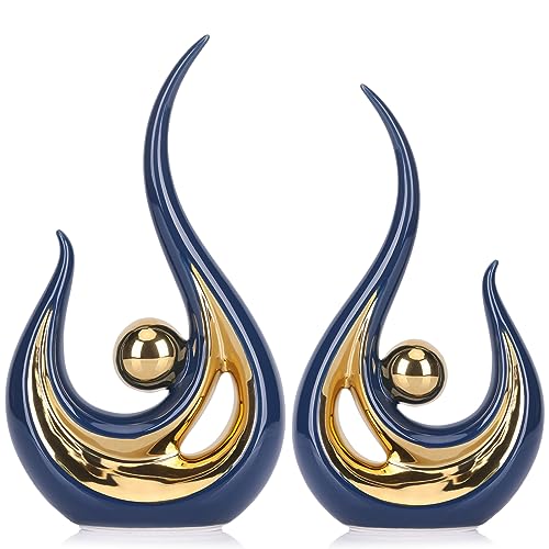 LCCCK 2-Pack Modern Abstract Art Home Decor Accent, Contemporary Statues Coffee Table Decor for Living Room, Dining Room Centerpieces, Ceramic Sculptures and Silver Knick Knacks for TV Stand Decor
