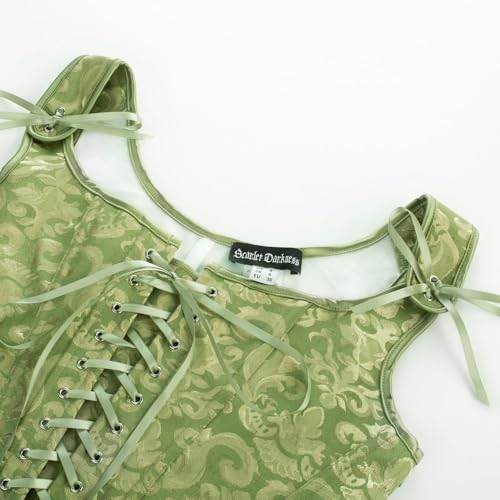 Image of Scarlet Darkness Women Renaissance Corset Pirate Bustier Top Bodice Bodyshaper Green Jacquard Size 12