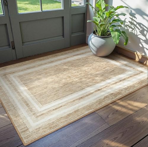 Tapete moderno con borde, lavable 3'x5', antideslizante miniatura 1