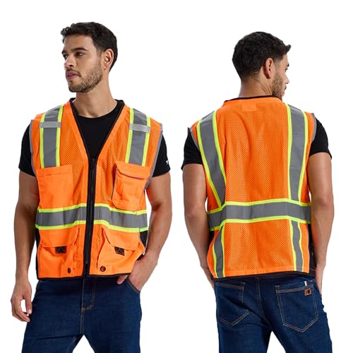 SRsafety-High-Visibility-Vest-Security-Vest-with-9-PocketsMesh-Safety-Vest-for-Construction-Workers-Sanitation-Workers SRsafety High Visibility Vest, Security Vest with 9 Pockets,Mesh Safety Vest for Construction Workers Sanitation Workers - Image 1