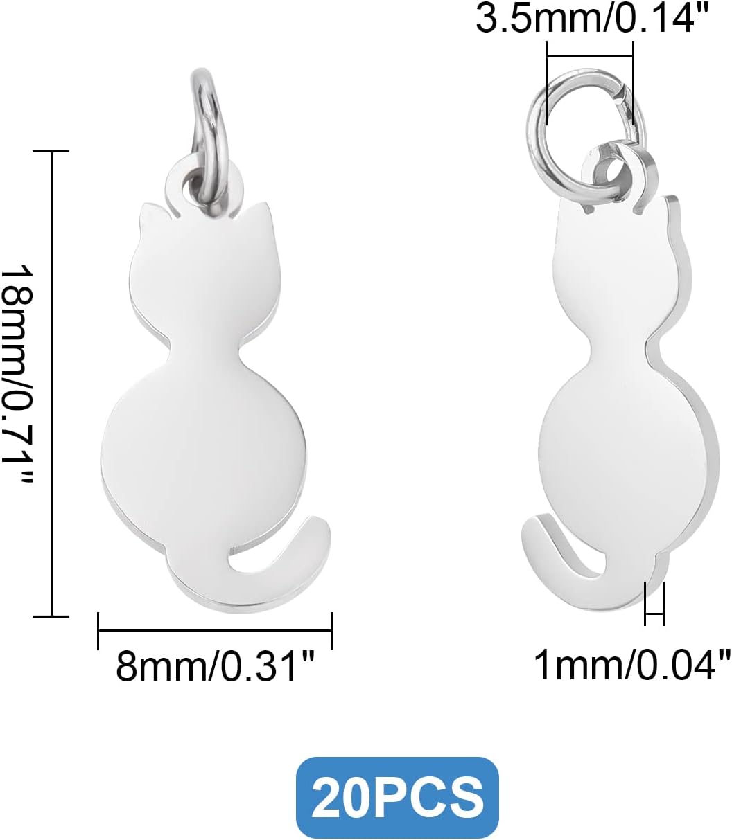 UNICRAFTALE 20pcs Cat Charms with Ring 201 Stainless Steel Cat Silhouette Shape Pendants Hypoallergenic Kitten Charms for Jewellery Making - Image 4