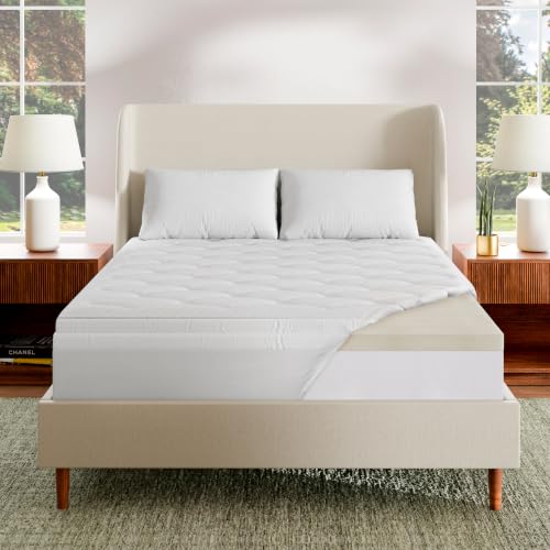 Image of Sleep Innovations 4 Inch Pillow Top & Support Foam Mattress Topper with Green Tea-Infused Cool-Touch Cover, California King, Medium Feel, Pressure Relief, for All Sleep Positions