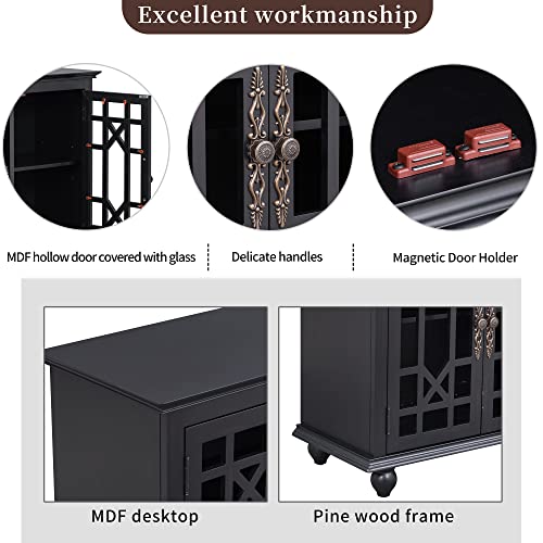 Merax Espresso Rustic Buffet Sideboard, Wood Storage Cabinet, Console Table With Adjustable Shelves, 3 Doors For Living Kitchen Dining Room, Type 1 #TOP5