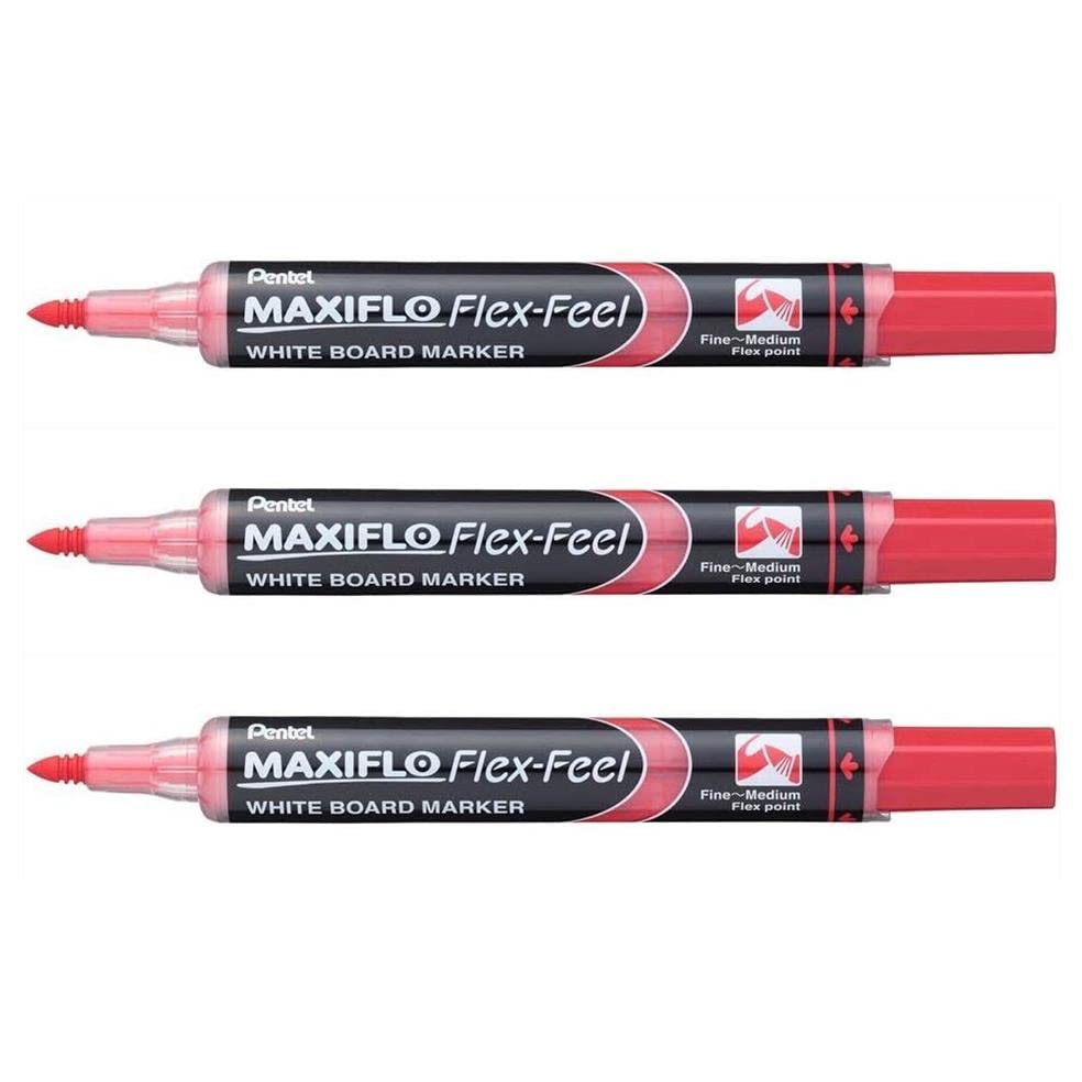 Marqueurs pour tableau blanc PENTEL MAXIFLO rouge à pointe flexible et encre liquide longue durée