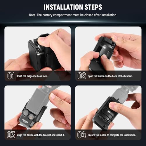 Image of NEEWER Basics Magnetic Mount Stand Compatible with DJI Osmo Pocket 3 & Creator Combo, Multifunctional Accessories Expansion Adapter Bracket, 180 Tilt Plastic Camera Holder with Cleaning Cloth, AC015