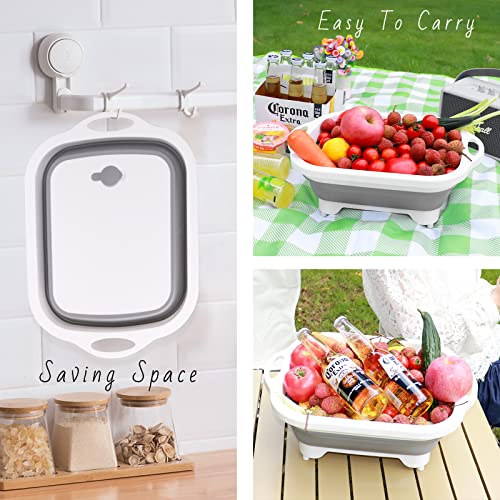 Semsoiio 1Pcs Collapsible Cutting Board,Collapsible Sink/Foldable Dish,Foldable Dishes Space Saving - Multifunctional Kitchen Vegetable Washing Basket Silicone Dish Tub For Bbq/Camping (Grey) #TOP4