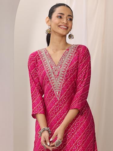 Image of Libas Printed Silk Blend Straight Kurta