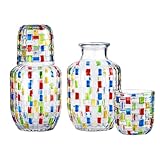 KFOSO Handbemalte Glaskaraffe 56.7 g - 453.6 g geprägter Wasserkrug mit Tassendeckel, Nachttisch Karaffe, dekorative Mundspülflasche oder Blumenvase für Badezimmer, Schlafzimmer oder Geschenk