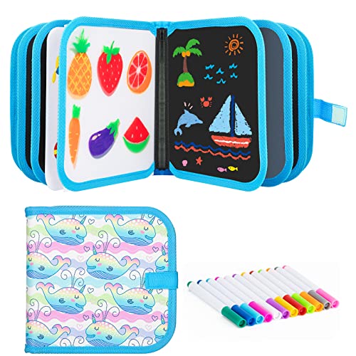 Tarnel Portatile da Disegno per Bambini, Doodle Disegno Giocattoli per Bambini, Riutilizzabile Libro di Pittura per Bambini, 12 Penne Colorate Cancellabili,14 Pagine (balena