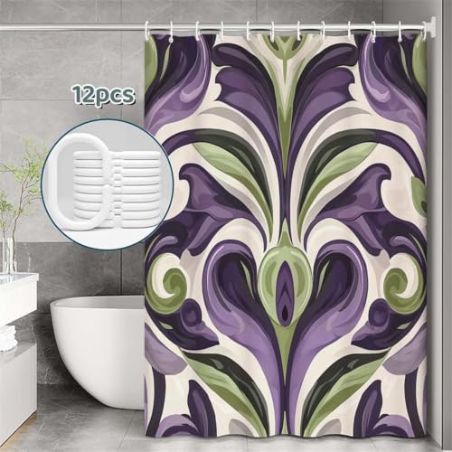 Rideau de douche 150x170cm violet imperméable en tissu rétro