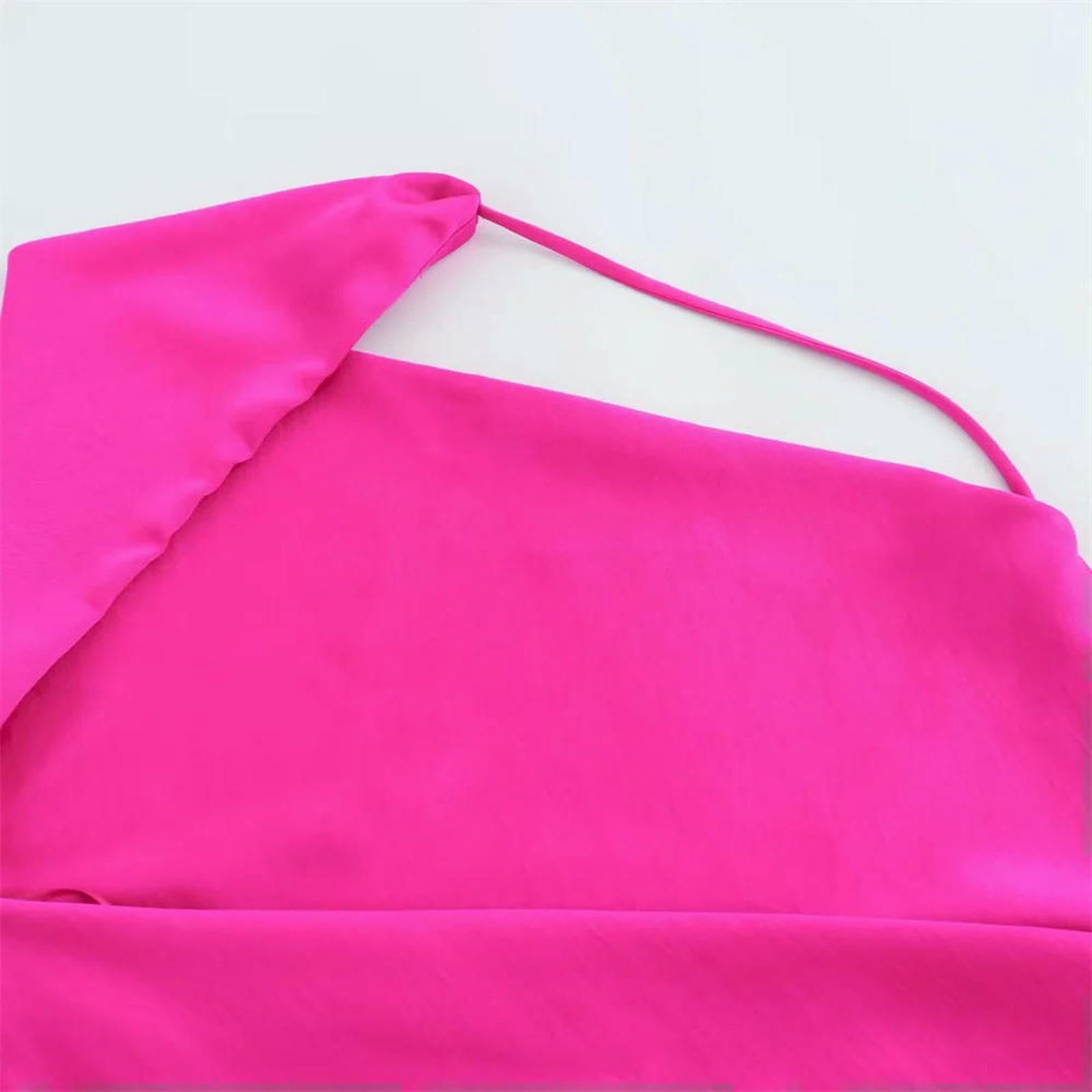 Abito Donna Invernale Fashion Femminile Estiva E Sexy Abito Midi per Texture A Pendente Asimmetrica -Rosa Rosso-m