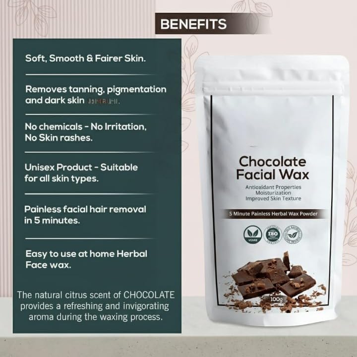Chocalate Powder Wax - Herbal Hair Removal for Women | Face, Bikini, and Underarm Waxing | Painless 5-Minute Ayurvedic Hair Remover Powder | No Side Effects | Pack of 1,100gm