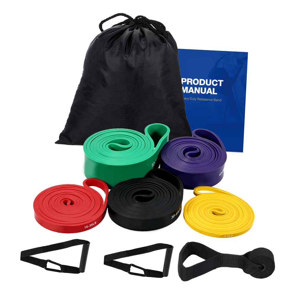 5 Packungen Klimmzug-Bänder-Set, Widerstandsbänder, Powerlifting, Stretchbänder mit Türanker und Griffen