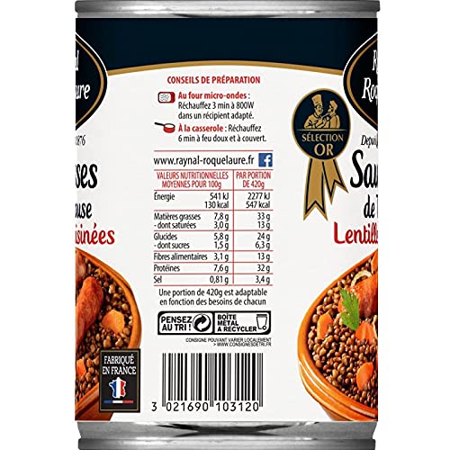 RAYNAL ET ROQUELAURE - Saucisses Toulouse Aux Lentilles Cuisinées 420G - Lot De 4 - Offre Special