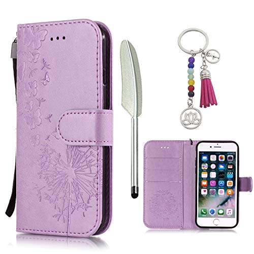 KM-Panda - Funda con tapa para Samsung Galaxy J6/J6 Plus 2018, piel sintética silicona caucho TPU, morado, diente de león, Samsung Galaxy J6 2018