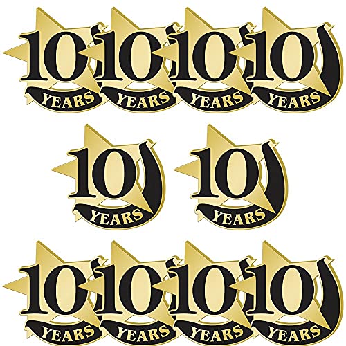 10 Years Award Pin, 10 Years Of Service Pins, Sold In Packs Of 10