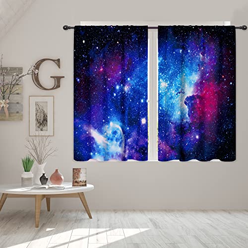 Riyidecor WW-CLLE - Cortinas de nebulosa del espacio exterior de galaxia (2 paneles de 42 x 45 pulgadas), bolsillo para barra, universo, planetas, niños, fantasía, negro estrellado, arte, impreso,