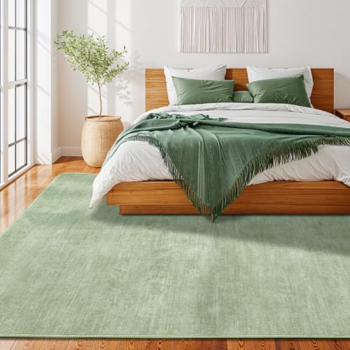 Washable Rug 5x7 Area Rugs for Living Room - Stain Resistant Non-Slip Backing Boho Rug for Bedroom,Durable & Ultra-Thin Vintage Large Area Rug(5x7,Green)