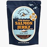Fable Fish Wild Alaskan Salmon Jerky - Wild Caught Salmon with 31g of Protein - Tasty Fish Jerky with Omega-3s and Natural Source of Collagen - Made with Whole Muscle Sockeye - Sea Salt