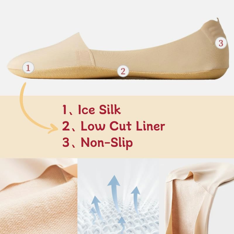 Women’s No Show Socks 6/8 Pairs,Low Cut Liner Thin Ice Silk Non Slip Hidden Invisible Socks Cool And Breathable2