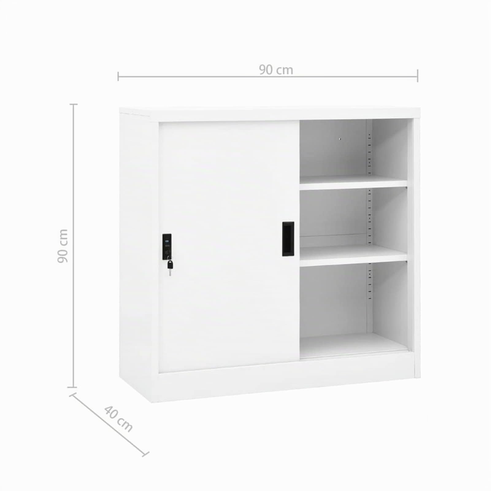 IKAYAA Armario Archivador de Acero Metálico para Oficina con 2 Puertas Correderas, 2 Estantes Ajustables, Llaves - Mueble de 90 x 40 x 90 cm en Blanco