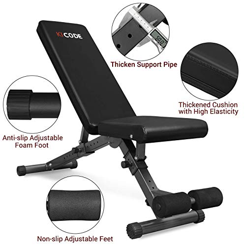 KICODE Weight Bench, Adjustable Strength Training Bench for Full Body Workout, Multi-Purpose Foldable Incline Decline Exercise Workout Bench for Home Gym