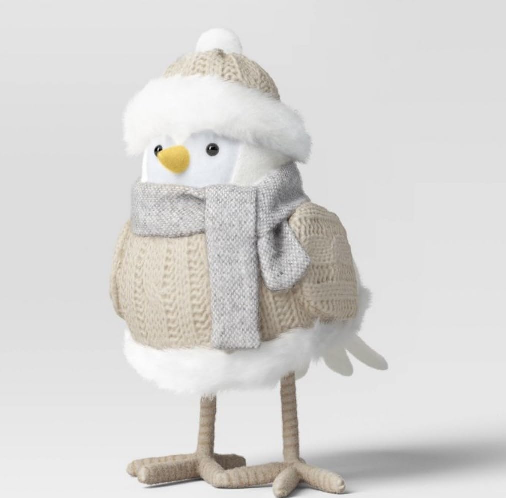 6.5" Featerly Friends Fabric Bird Christmas Figurie Wearing Knit Hat and Sweater Wondershop Named Cove