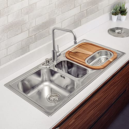 Cuba de Sobrepor em Aço Inox Acetinado 2 Cubas e Auxiliar 100X50cm com Acessórios e Misturador, Tram