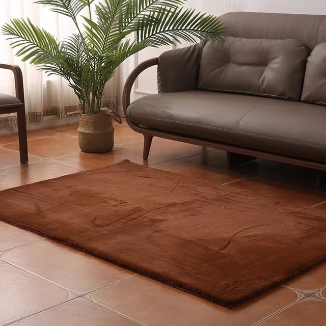 Image of Rabbit Fur Area Rug 3X5 Ft | Super Soft Plush Carpet with Anti-Slip Backing | Washable Luxury Rug for Bedroom, Living Room & Home Decor