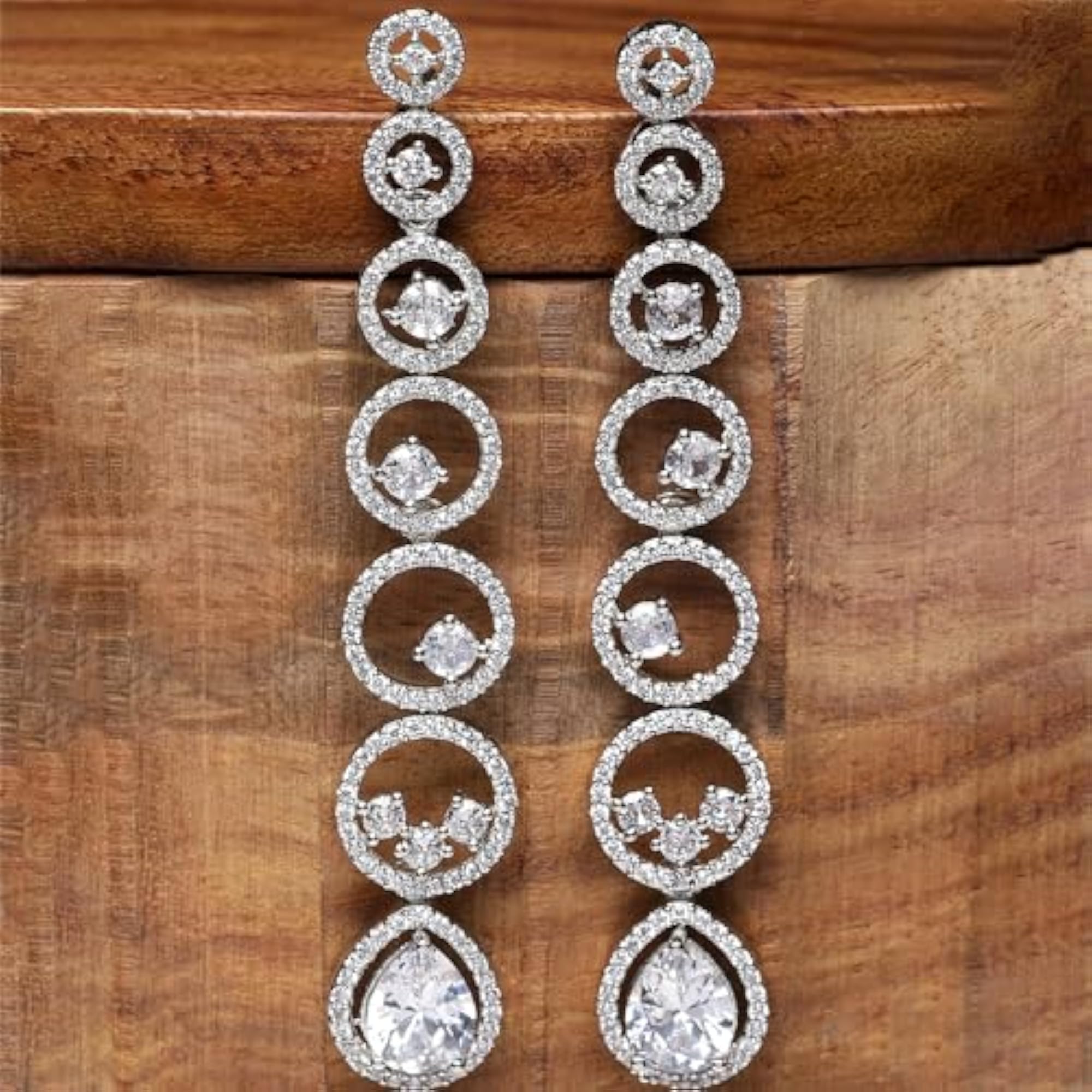 Women's Oxidised Silver-Plated American Diamond Drop Earrings