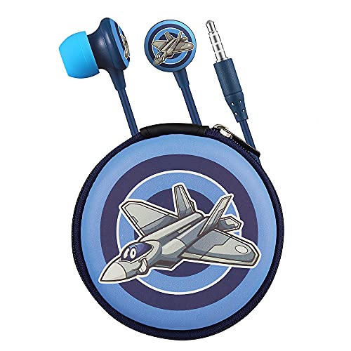 Volkano Cool Kids Earphones 3.5mm Aux Output, Wired for PC/Cell Phones/TV, in-Ear Silicone Noise Isolating Earbuds, Carry Case Storage Pouch Included, Unisex Kiddies Boys Girls 3+ [Blue] Jet Series