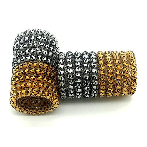 Spiral Hair Ties 20 Pcs No Crease, Colorful Traceless Hair Ties, Elastic Coil Hair Ties, Phone Cord Hair Ties, Waterproof Hair Coils for Women Girls, Multicolor (Leopard series)