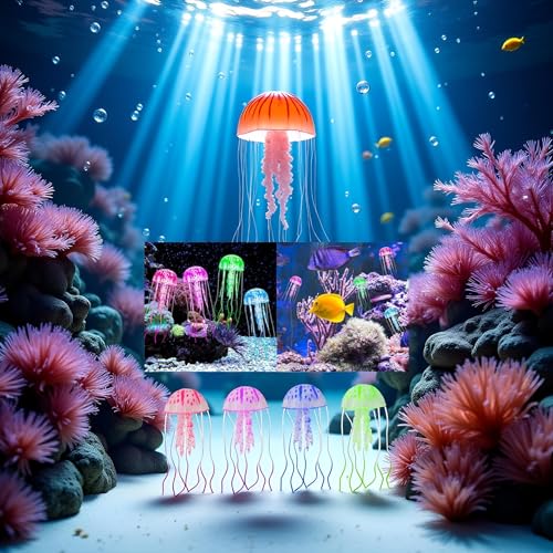 Image of 4 Pcs Fluorescence Jellyfish Aquarium Decorations for Large Small Fishtank Glowing Jellyfish Toy for Fish Tanks Jellyfish Decorations for Bedroom, Aquatic Pets