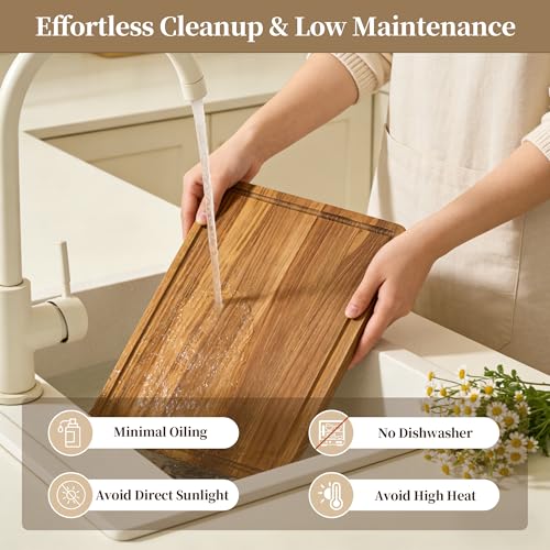 Tabla de cortar de madera de teca 16 pulgadas con mango y ranura miniatura 6