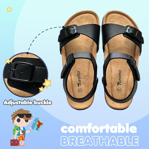Image of Torotto Toddler Kids Sandals Boys Girls Cork Footbed Sandals with Adjustable Buckle Casual Slides Open Toes Flat